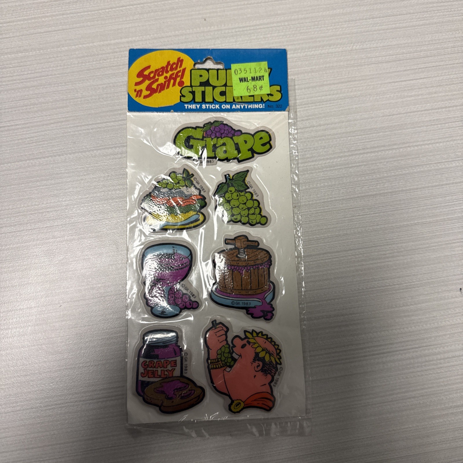 RARE 1983 Vintage Gordy International Scratch & Sniff  PUFFY Stickers Grape