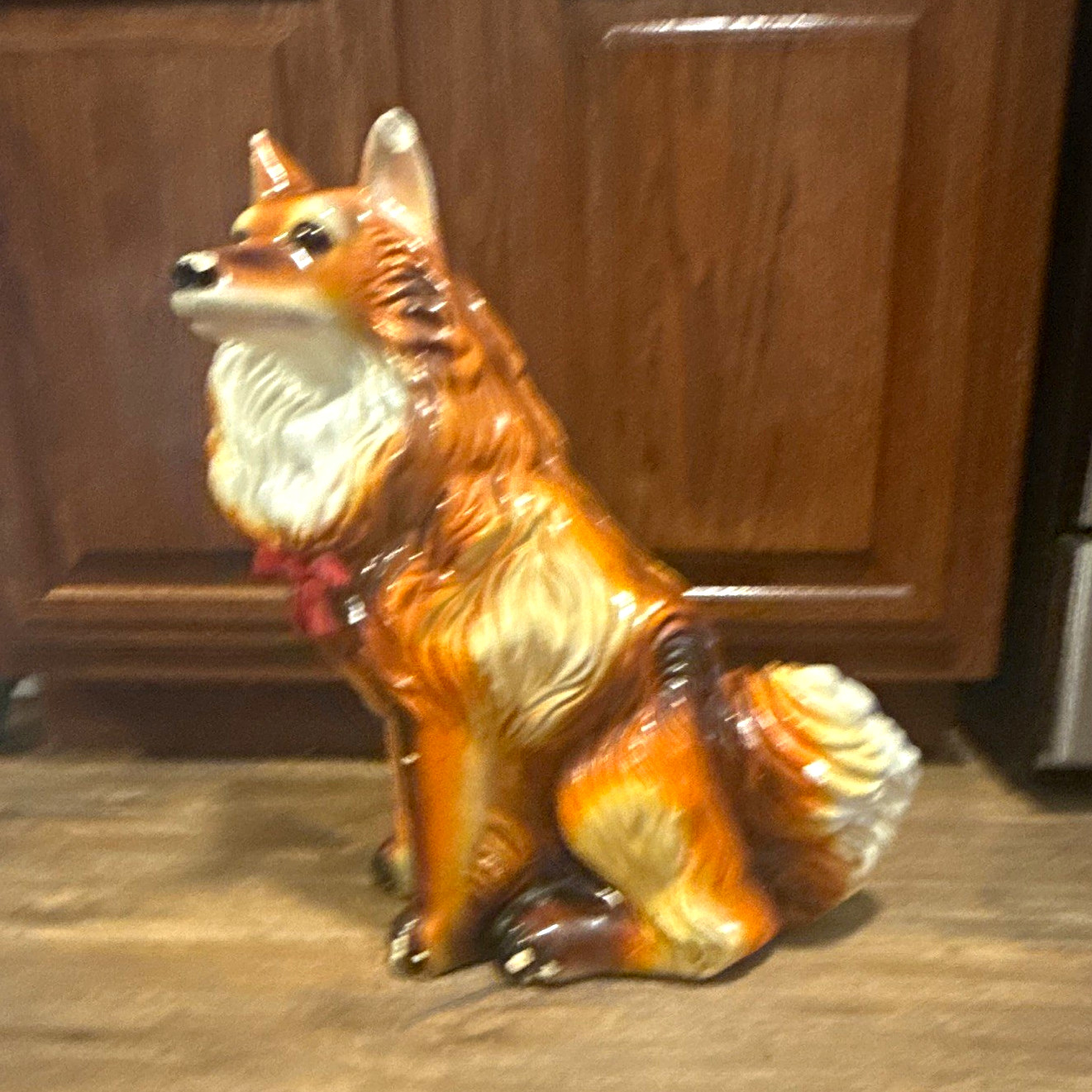 Vintage Brown & White Ceramic Collie Dog bank Figurine Statue Collectible Decor