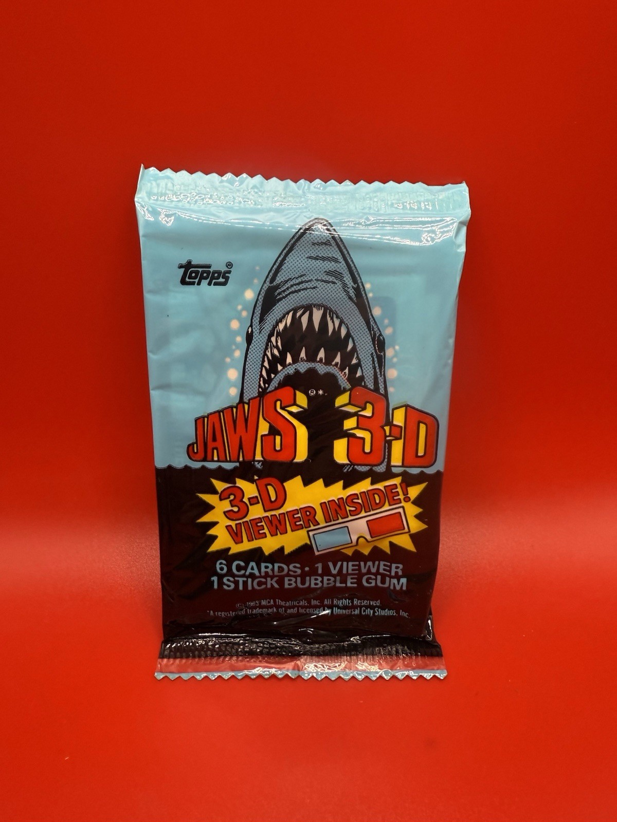 RARE 1X Vintage Sealed NOS pack 1983 Topps Jaws 3D Trading Card Pack w/Viewer