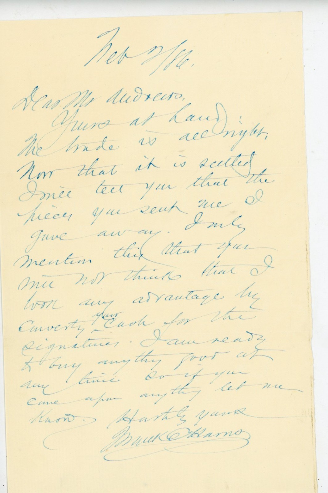 1886 Handwritten Letter Autograph Signature Collecting Trade Mark Harris signed