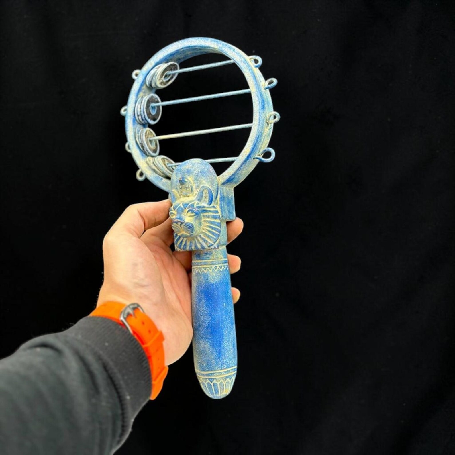 Egyptian Artifacts Rare Authentic Pharaonic Sistrum Egyptian Goddess Sekhmet BC Egyptian Artifacts Rare Authentic Pharaonic Sistrum Egyptian Goddess Sekhmet BC