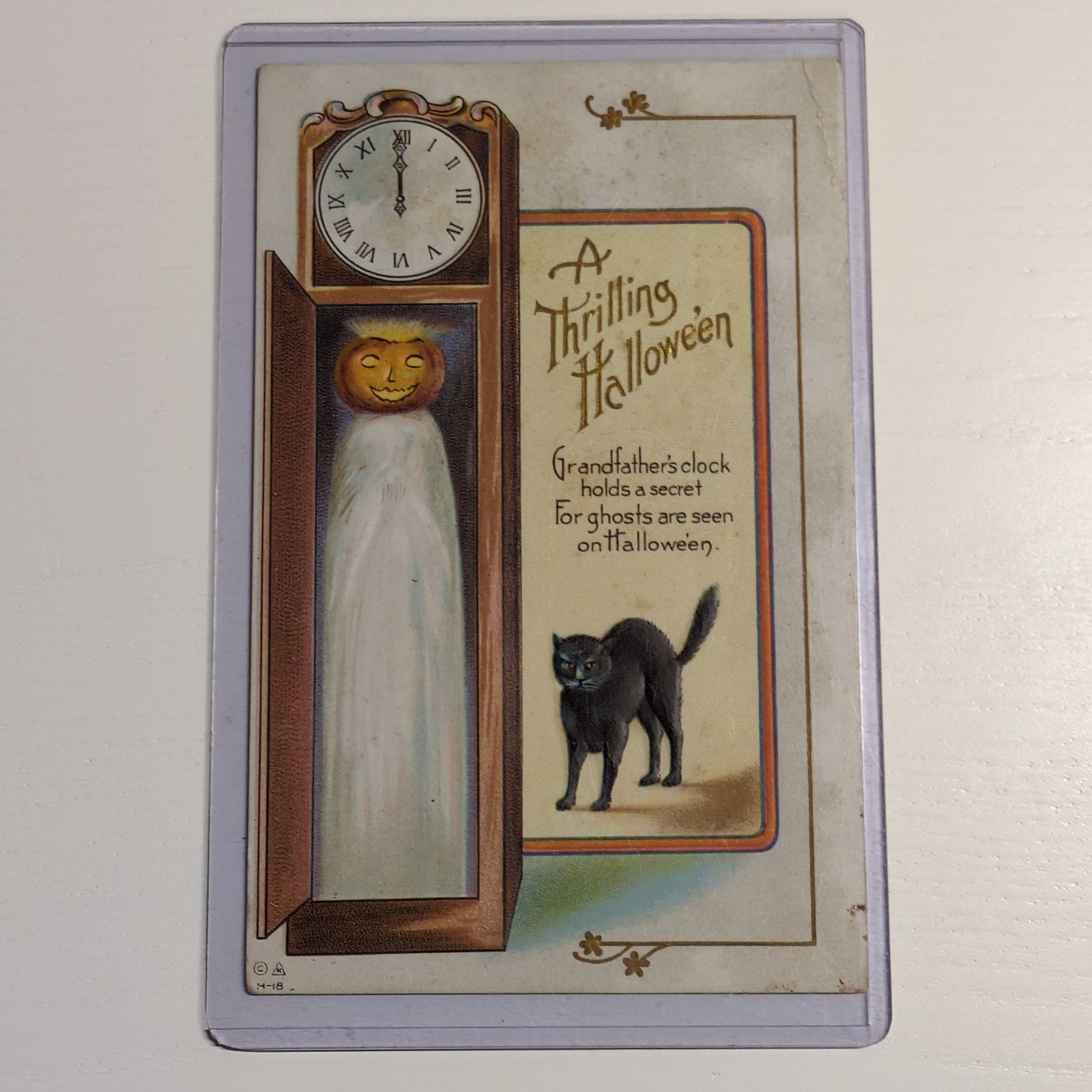 Antique 1914 A Thrilling Halloween Postcard Jack O Lantern Grandfather Clock Antique 1914 A Thrilling Halloween Postcard Jack O Lantern Grandfather Clock