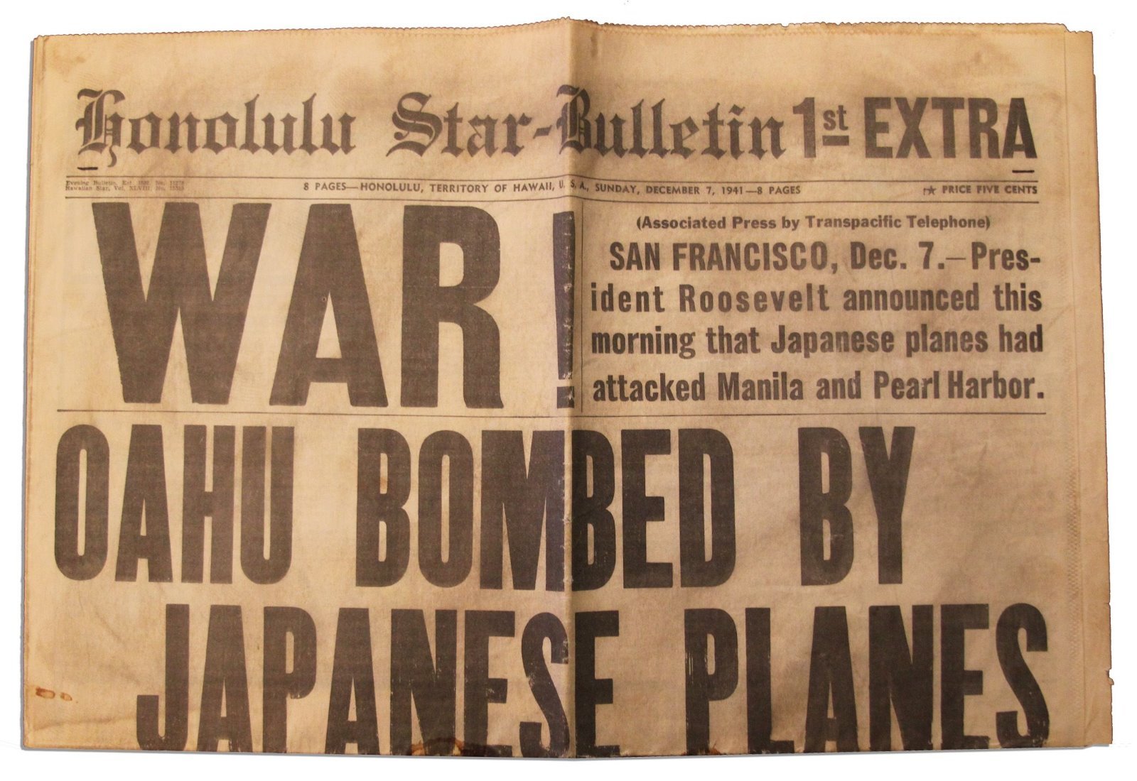 Pearl Harbor Dec 7 1941 Honolulu Newspaper Replica Pearl Harbor Dec 7 1941 Honolulu Newspaper Replica