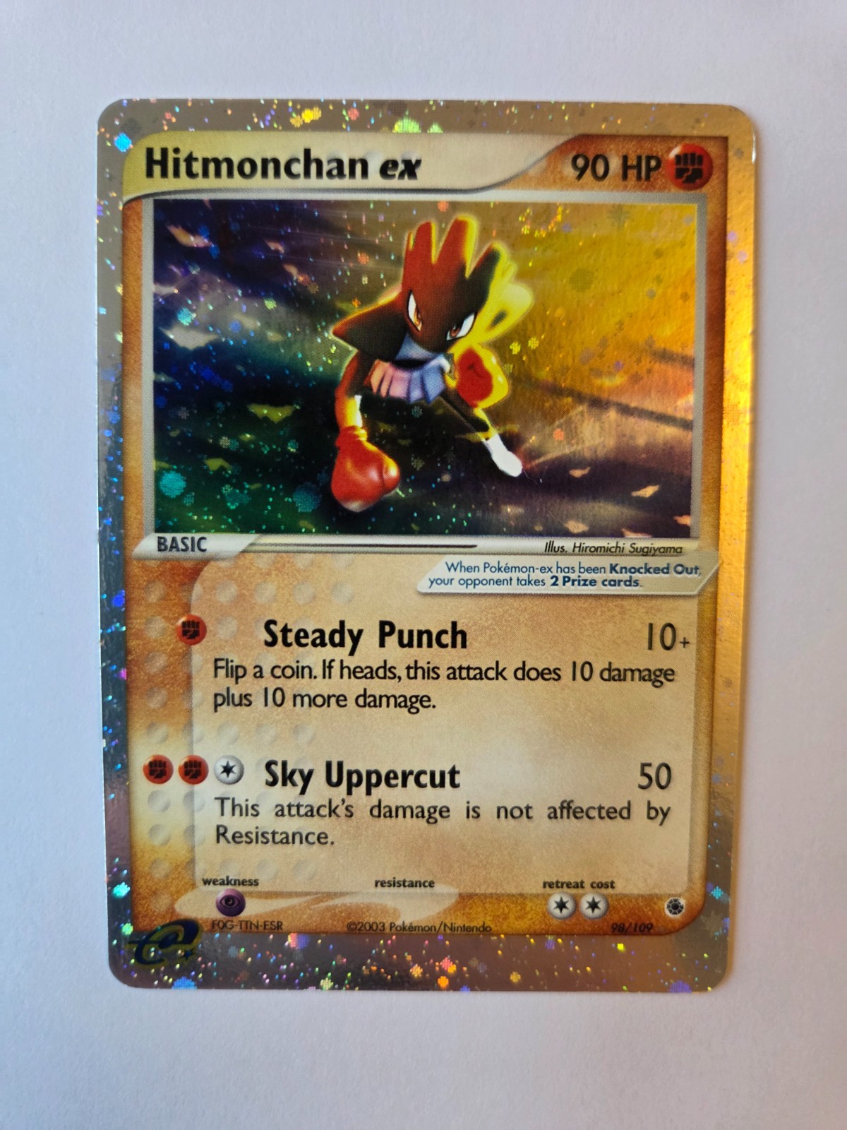 Pokémon TCG Hitmonchan ex 98/109 Ruby & Sapphire Rare Holo ENG 2003 SWIRL 🌀 Pokémon TCG Hitmonchan ex 98/109 Ruby & Sapphire Rare Holo ENG 2003 SWIRL 🌀