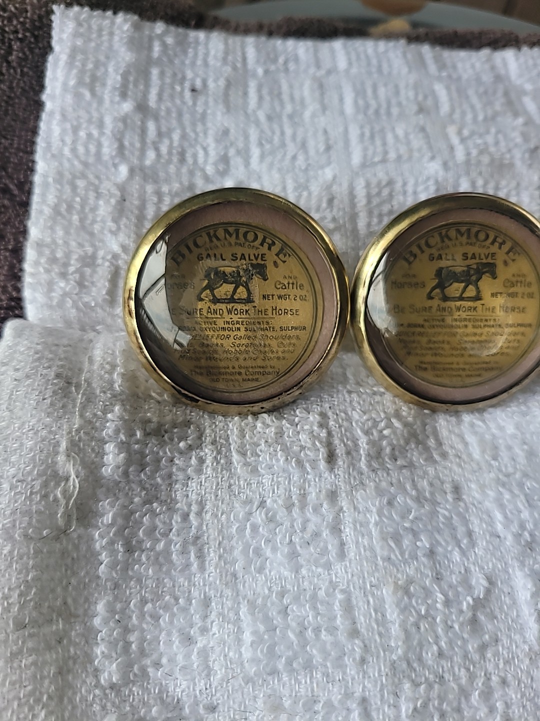 Bridle Rosette's Bickmore Gall Salve Horses Maine  Adv Pck  2 in brass and glass
