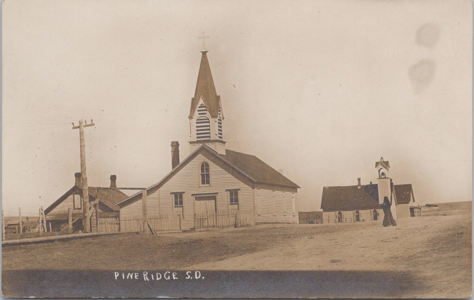 RPPC Pine Ridge South Dakota Indian Agency Street Scene Churches etc. c. 1910