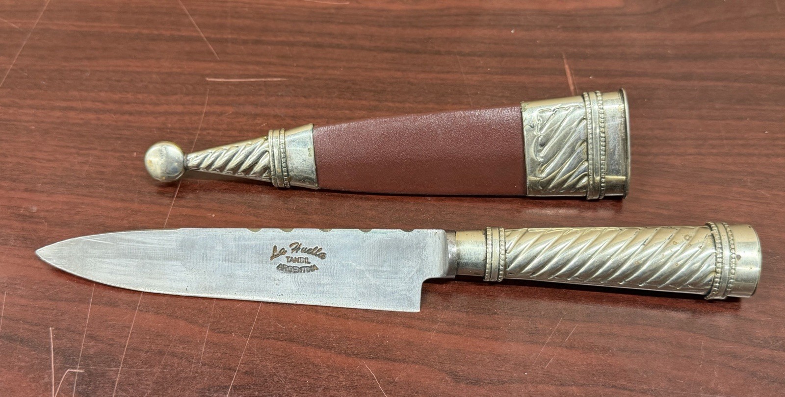 Antique La Huella Tandil Gaucho Boot Dagger Knife Argentina Cowboy Alpaca Silver