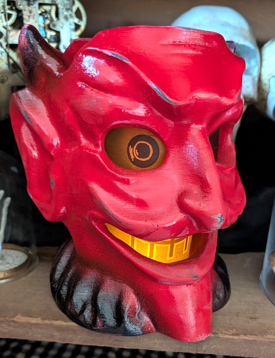 Paper Mache Vintage Style Halloween Red Devil Head lighted Lantern 8" Paper Mache Vintage Style Halloween Red Devil Head lighted Lantern 8"