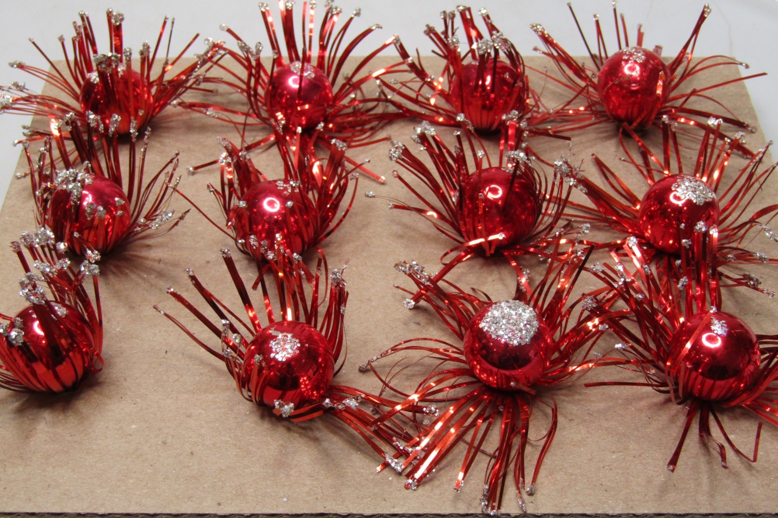 Lot VTG Glass Corsage Tinsel Glitter RED FLOWER Picks Christmas Ornaments Japan Lot VTG Glass Corsage Tinsel Glitter RED FLOWER Picks Christmas Ornaments Japan
