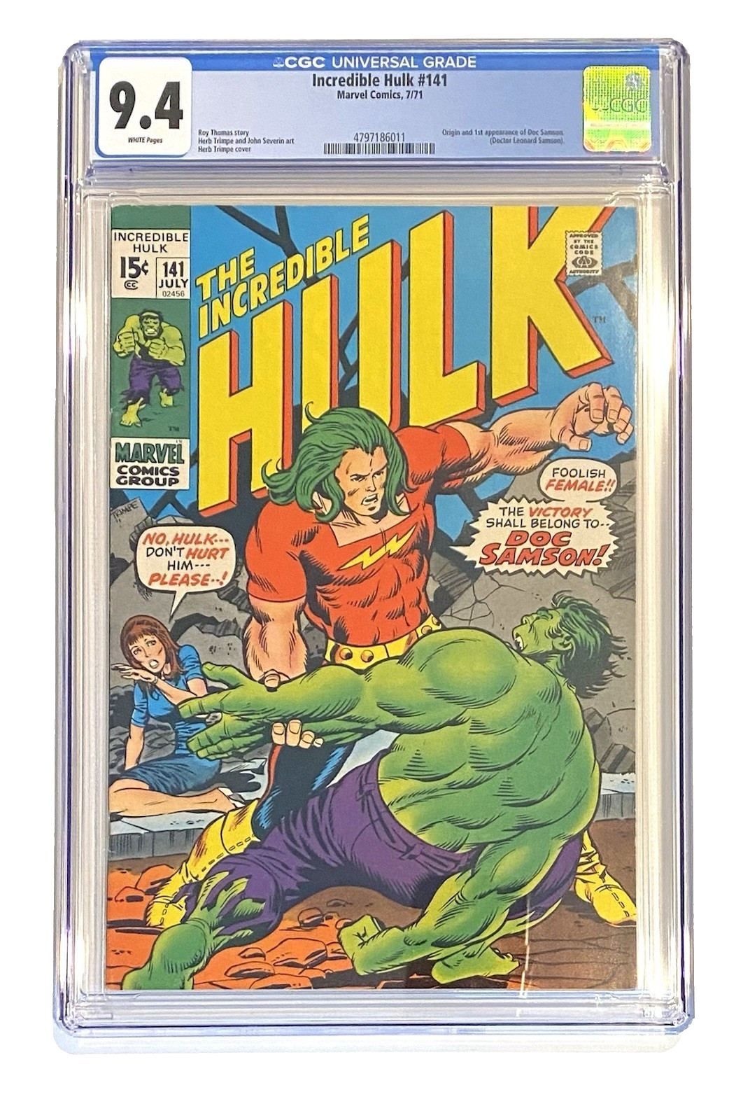 Incredible Hulk #141 Marvel Comics 1971 CGC 9.4 WHITE PAGES Doc Samson NEW CASE Incredible Hulk #141 Marvel Comics 1971 CGC 9.4 WHITE PAGES Doc Samson NEW CASE