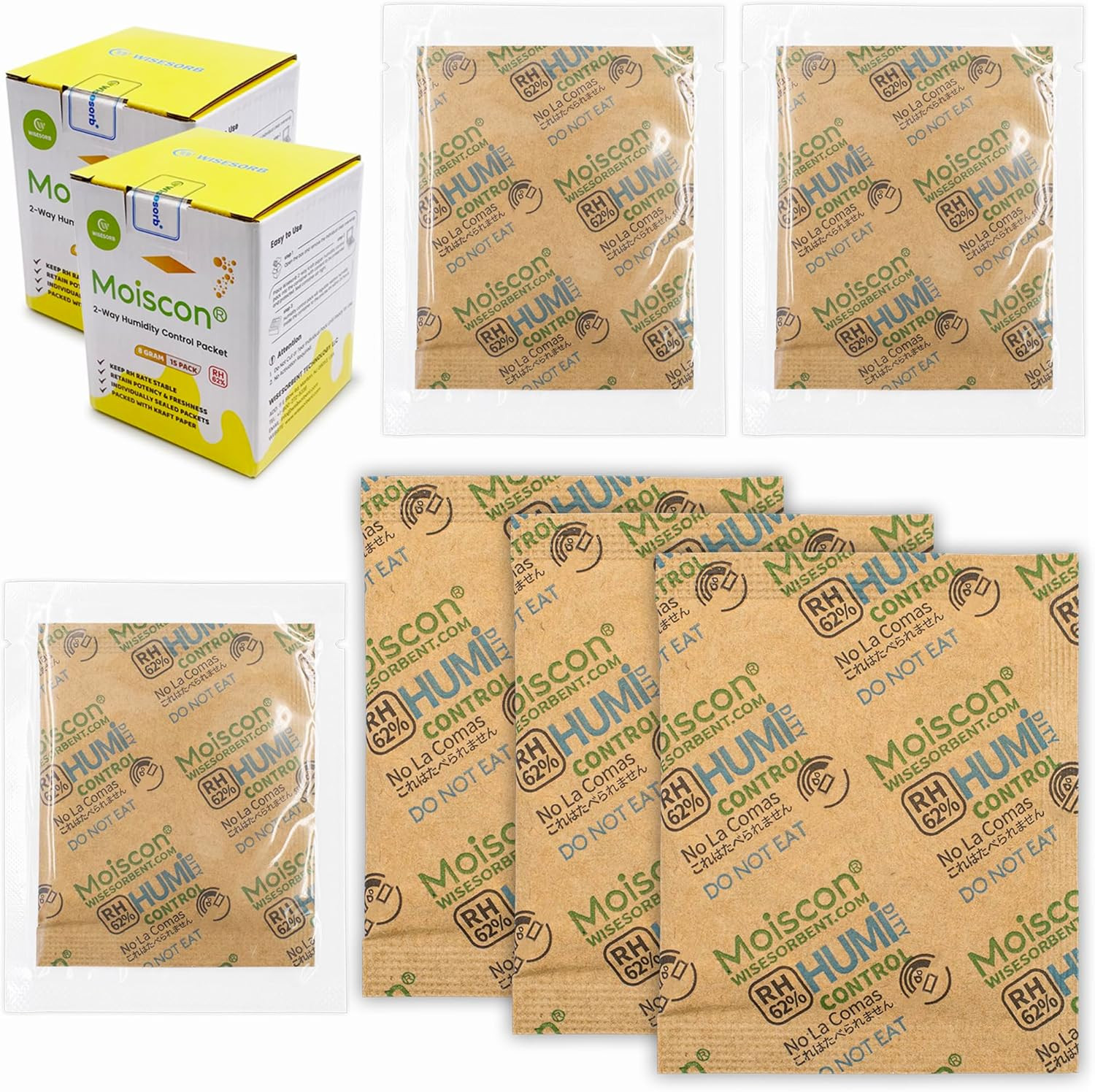 30 Pack 62% RH 8 Gram Two Way Humidity Control Packs for Storing 1 Oz Size 8 Moi 30 Pack 62% RH 8 Gram Two Way Humidity Control Packs for Storing 1 Oz Size 8 Moi