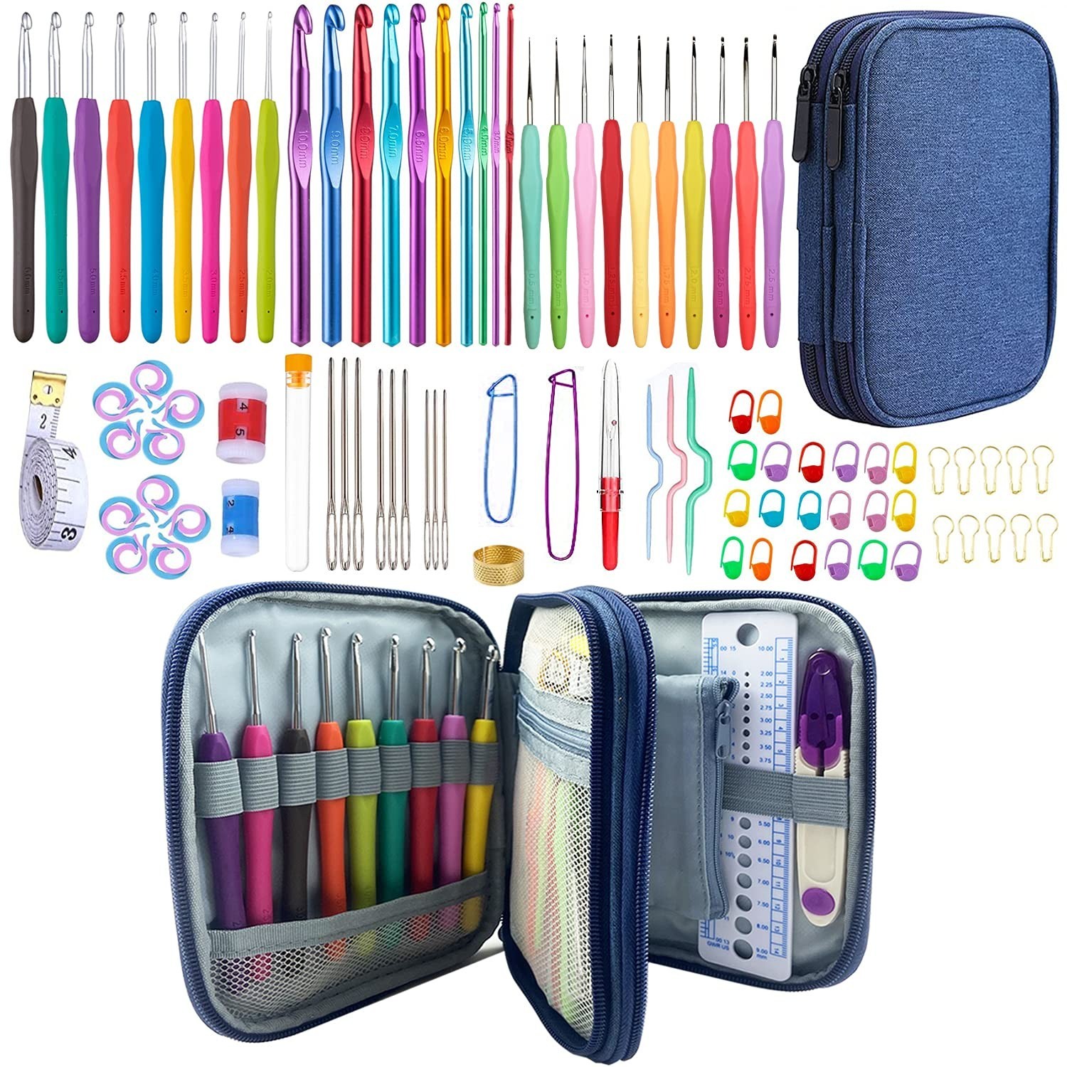 100pcs Crochet Hooks Set in Case Ergonomic Soft Grip Handles Weave Yarn Knitting 100pcs Crochet Hooks Set in Case Ergonomic Soft Grip Handles Weave Yarn Knitting