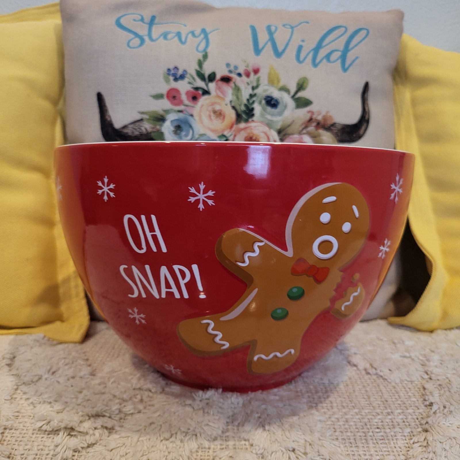 Holiday Time 5qt Red Mixing / Serving Bowl - Gingerbread Man: Stoneware Holiday Time 5qt Red Mixing / Serving Bowl - Gingerbread Man: Stoneware