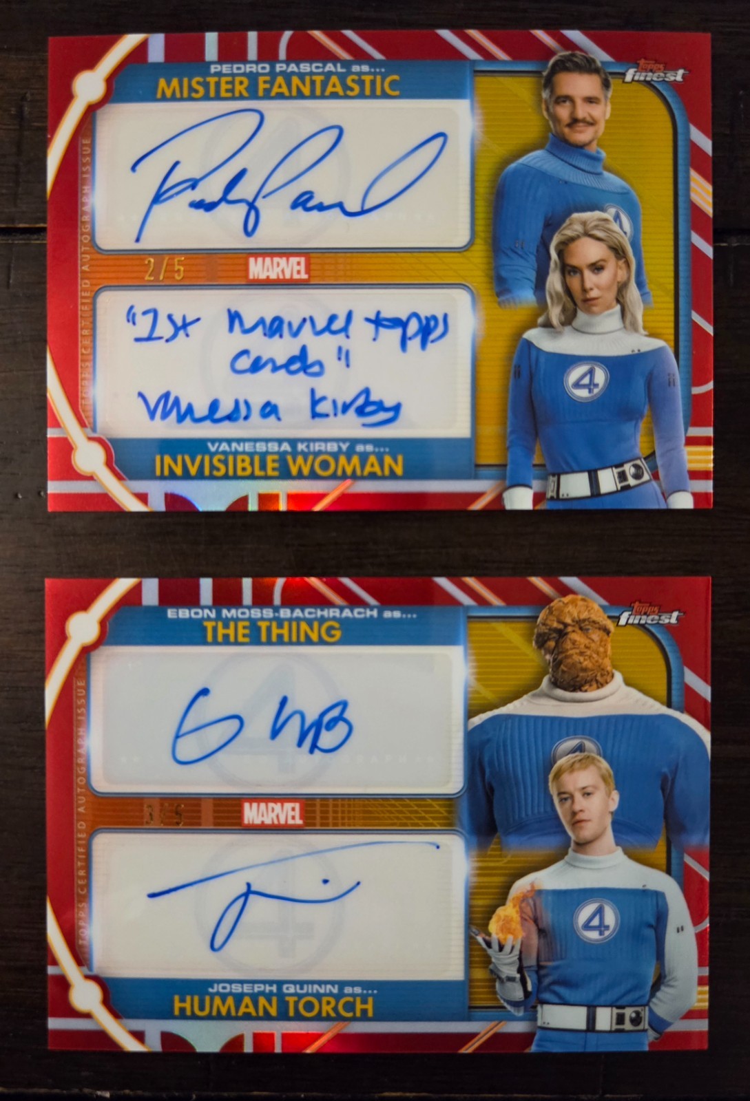 2026 Topps Finest Fantastic Four Red Auto SET Pedro Pascal Vanessa Kirby Dual /5