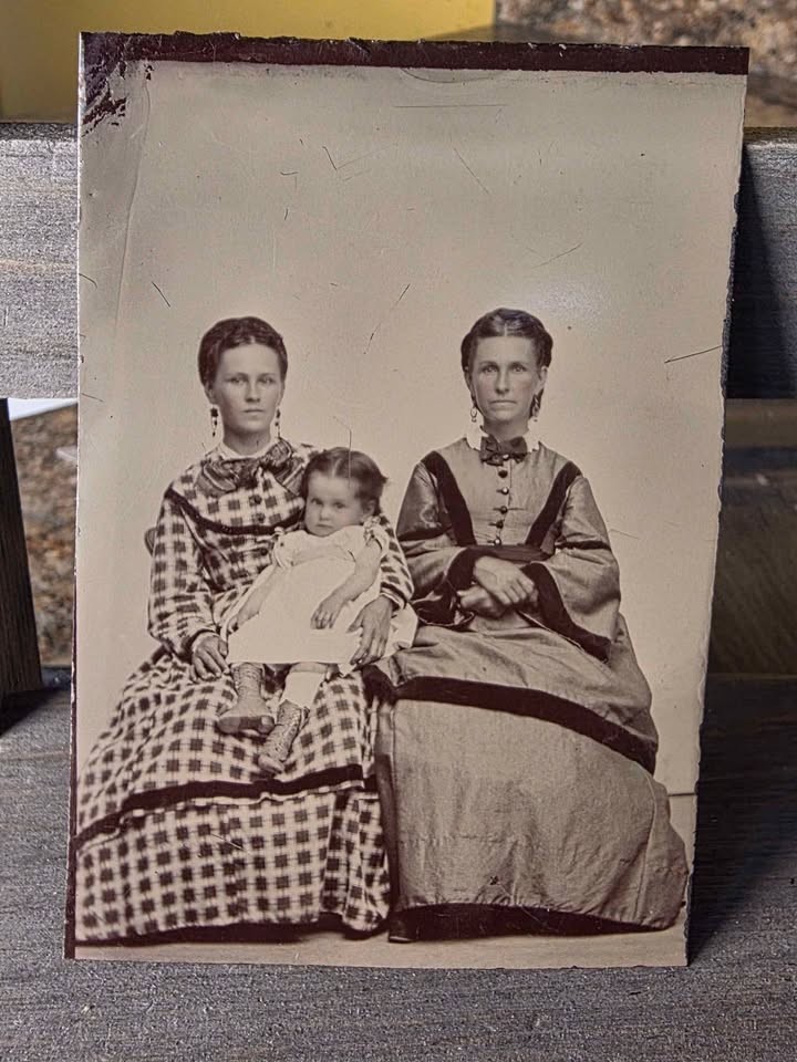 Antique Victorian Tintype Photo Two Women & Child Family Portrait 1870s Antique Victorian Tintype Photo Two Women & Child Family Portrait 1870s