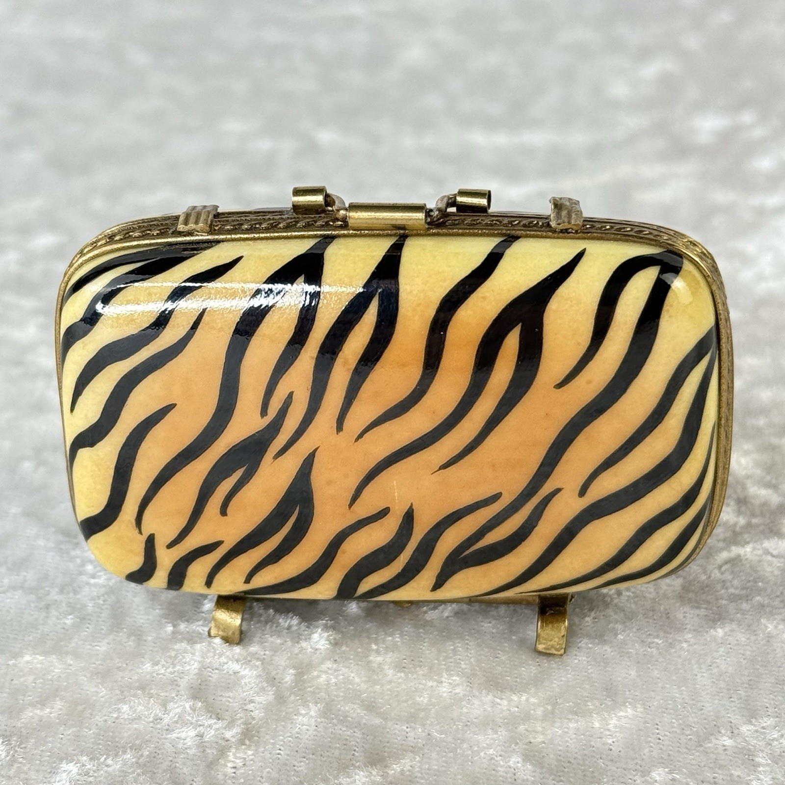Vintage Limoges Limited Edition Porcelain Tiger Stripe Luggage Trinket Box Vintage Limoges Limited Edition Porcelain Tiger Stripe Luggage Trinket Box