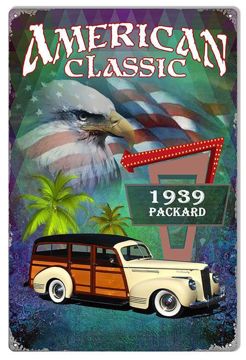 1939 PACKARD AMERICAN CLASSIC CAR 18" HEAVY DUTY USA MADE METAL AUTO ADV SIGN
