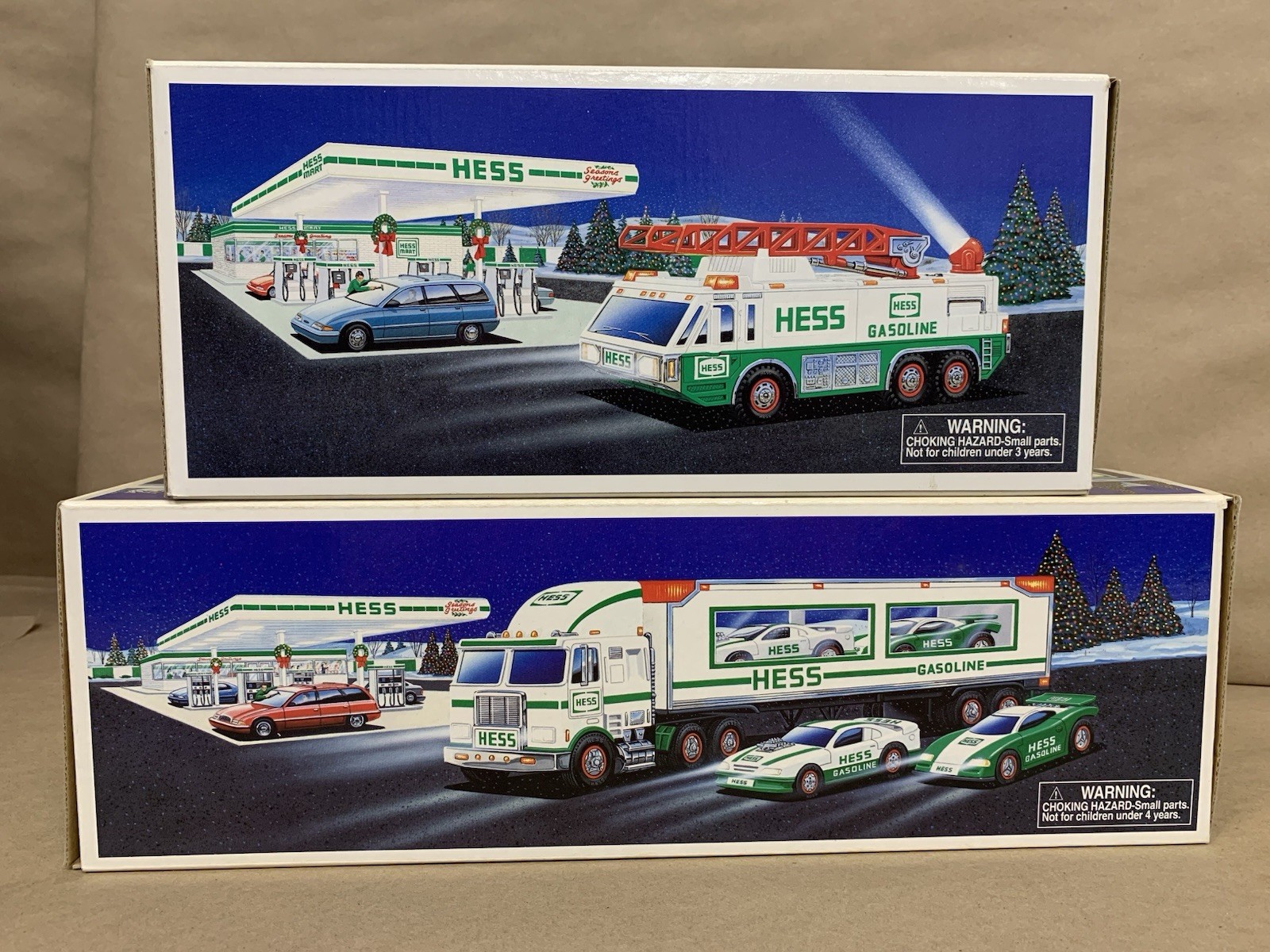 Vintage Mint Hess Toy Truck 2pc Lot 1996 Emergency Ladder 1997 Truck With Racers Vintage Mint Hess Toy Truck 2pc Lot 1996 Emergency Ladder 1997 Truck With Racers