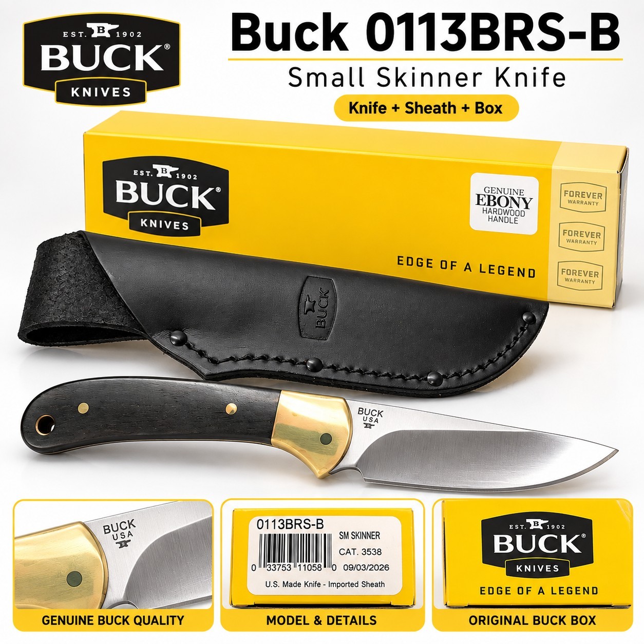 Brand New Buck 113 Ranger Skinner 0113BRS-B Ebony Fixed Blade Knife Sheath Brand New Buck 113 Ranger Skinner 0113BRS-B Ebony Fixed Blade Knife Sheath