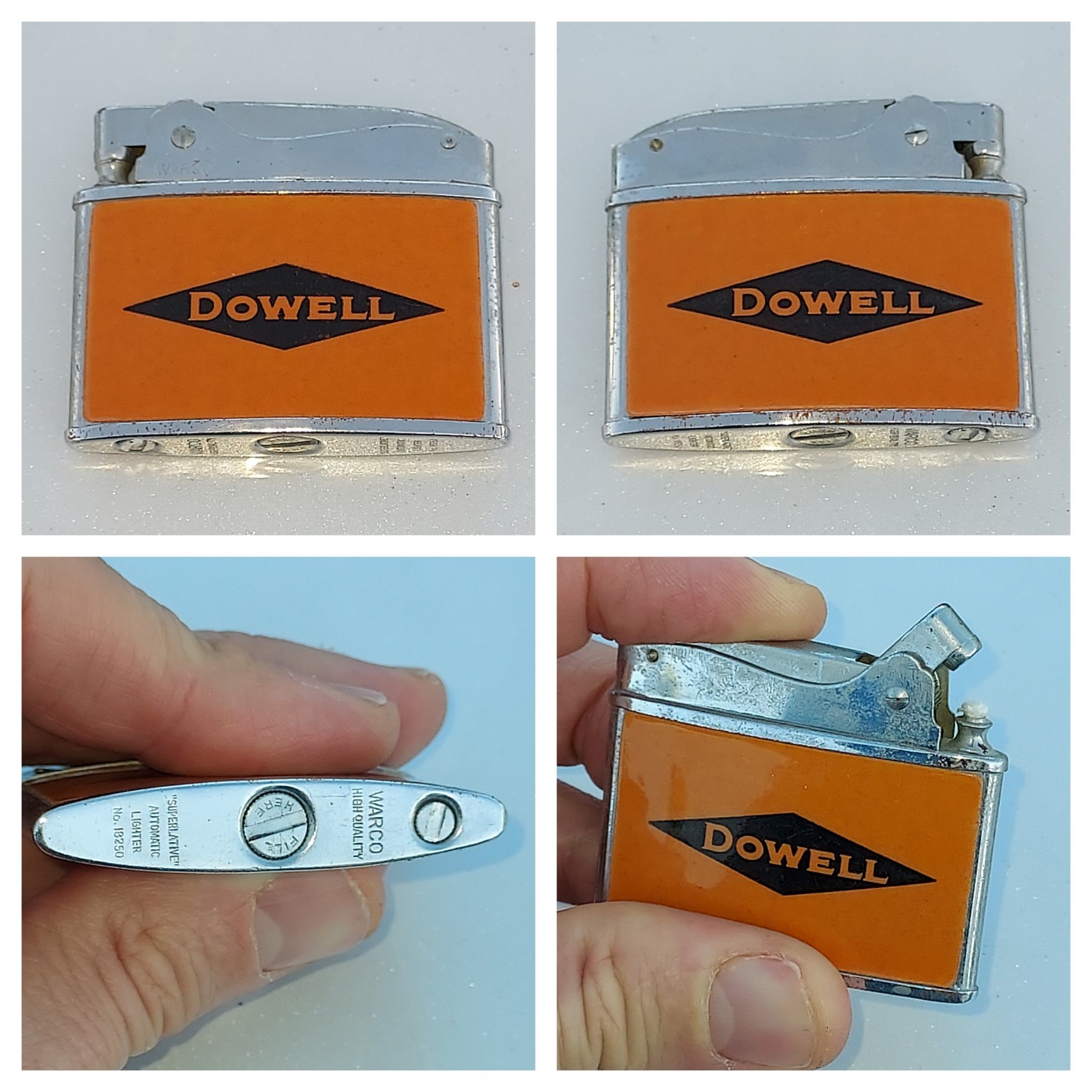 Vintage 1950's Warco Lighter Dowell Oil Field Chemical Service Orange Black Sign Vintage 1950's Warco Lighter Dowell Oil Field Chemical Service Orange Black Sign