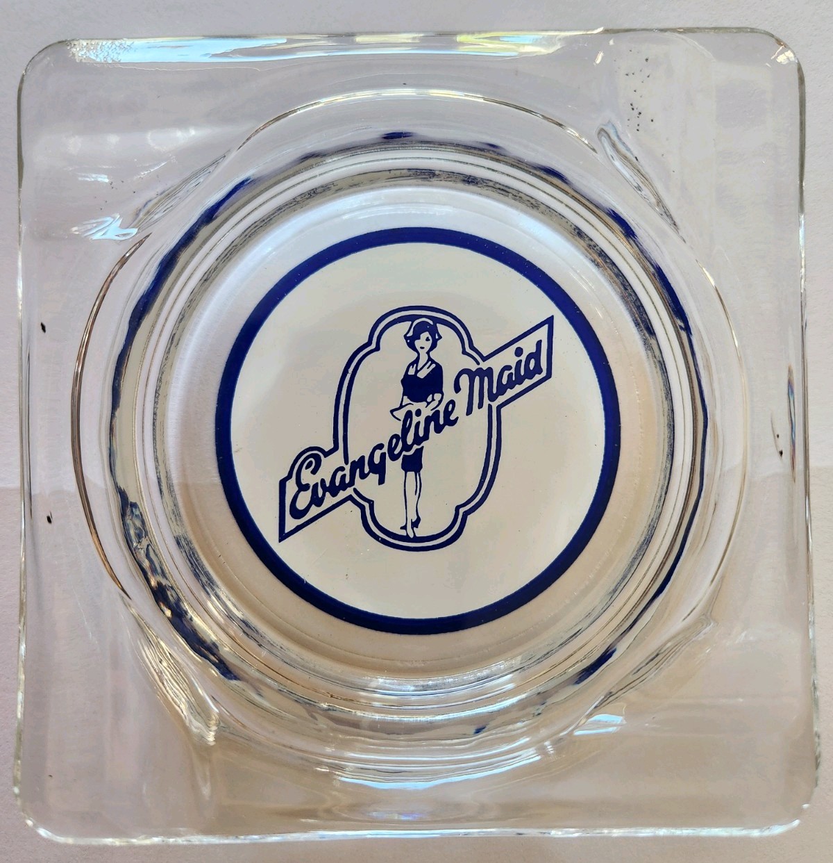 Evangeline Maid Bread vintage glass ashtray USA Louisiana Lafayette advertising Evangeline Maid Bread vintage glass ashtray USA Louisiana Lafayette advertising