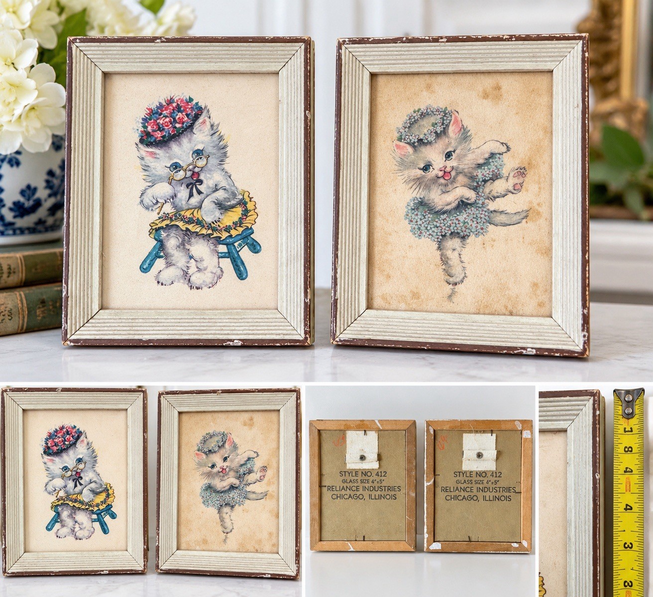 Vintage Kitten Cat Framed Prints Pair Reliance 412 MCM Kitsch Nursery Wall Art Vintage Kitten Cat Framed Prints Pair Reliance 412 MCM Kitsch Nursery Wall Art