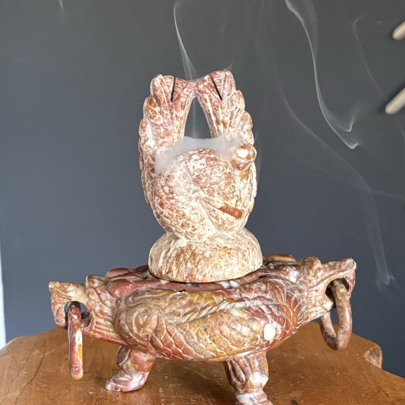 Vintage Large Hand Carved Soapstone 4 Dragon Censor Incense Burner Vintage Large Hand Carved Soapstone 4 Dragon Censor Incense Burner