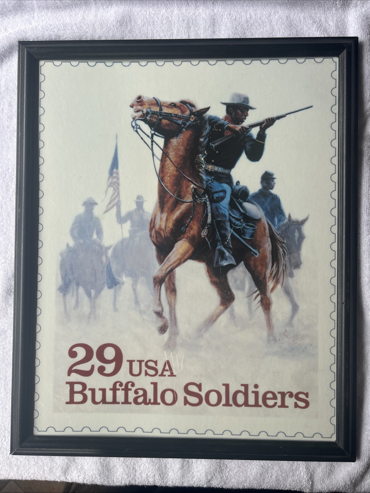 Vintage 1994 USPS Buffalo Soldiers Stamp Poster Framed Black Americana Military Vintage 1994 USPS Buffalo Soldiers Stamp Poster Framed Black Americana Military