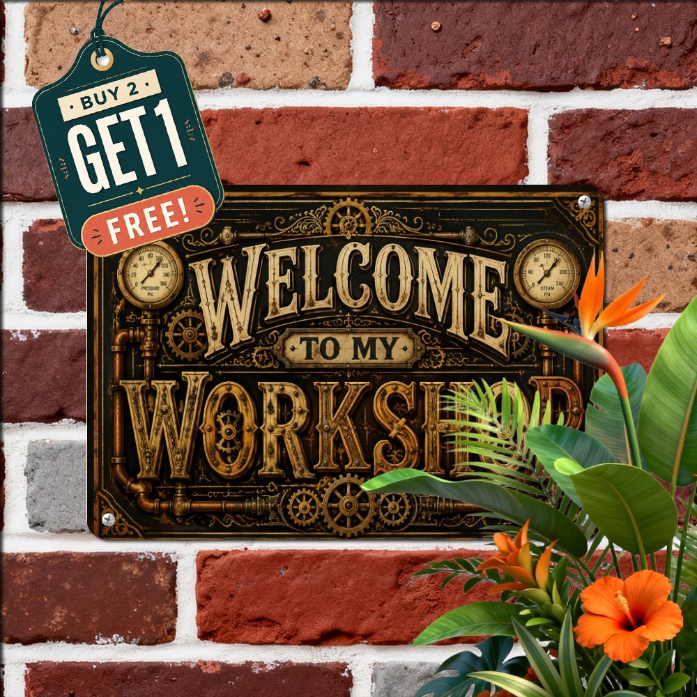 Steampunk Handyman Workshop Sign Retro Industrial Garage Metal Tin Plaque Steampunk Handyman Workshop Sign Retro Industrial Garage Metal Tin Plaque