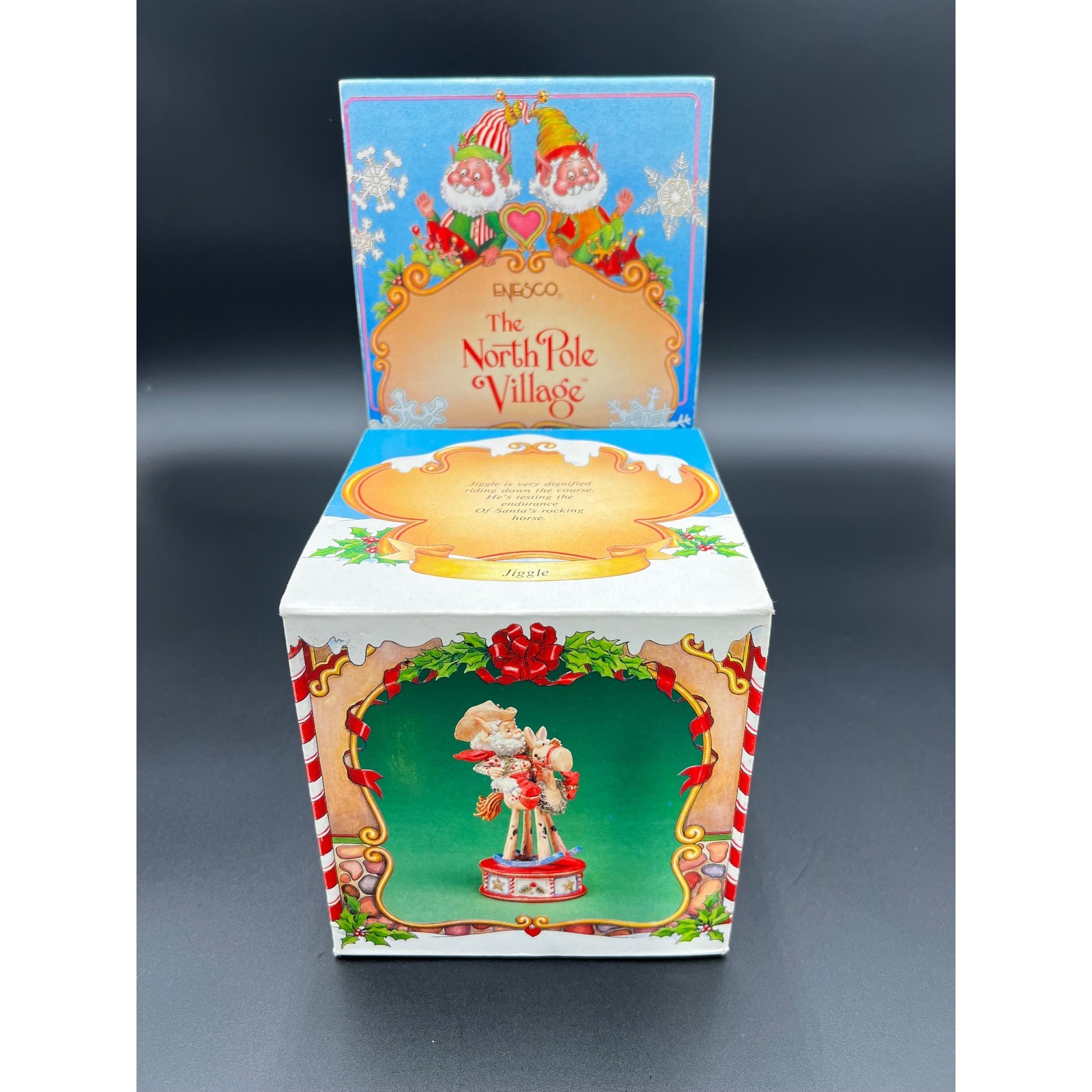 Vintage 1987 Enesco North Pole Village Jiggle Elf Rocking Horse Figurine 876887 Vintage 1987 Enesco North Pole Village Jiggle Elf Rocking Horse Figurine 876887