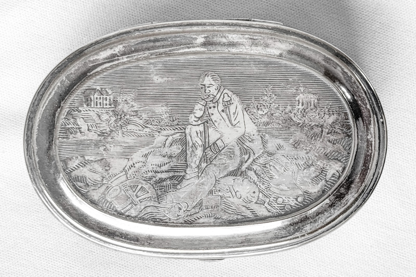 Antique Silver Snuff Box with Civil War Soldier Dated 1860 by C Parker Company Antique Silver Snuff Box with Civil War Soldier Dated 1860 by C Parker Company