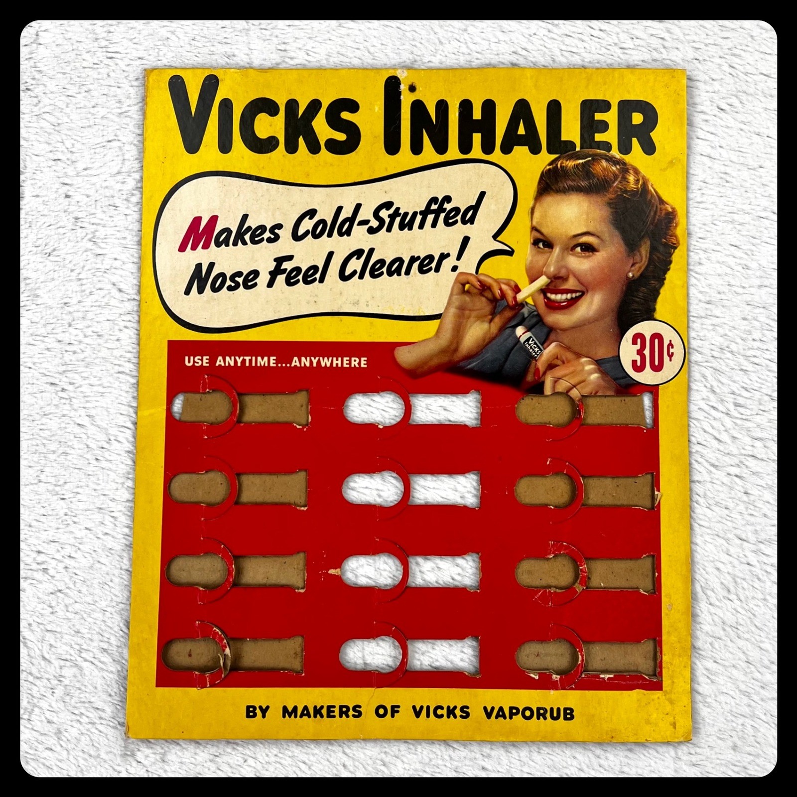 1950s Vicks Inhaler Vintage Advertising Sign 12" Cardboard Store Counter Display 1950s Vicks Inhaler Vintage Advertising Sign 12" Cardboard Store Counter Display
