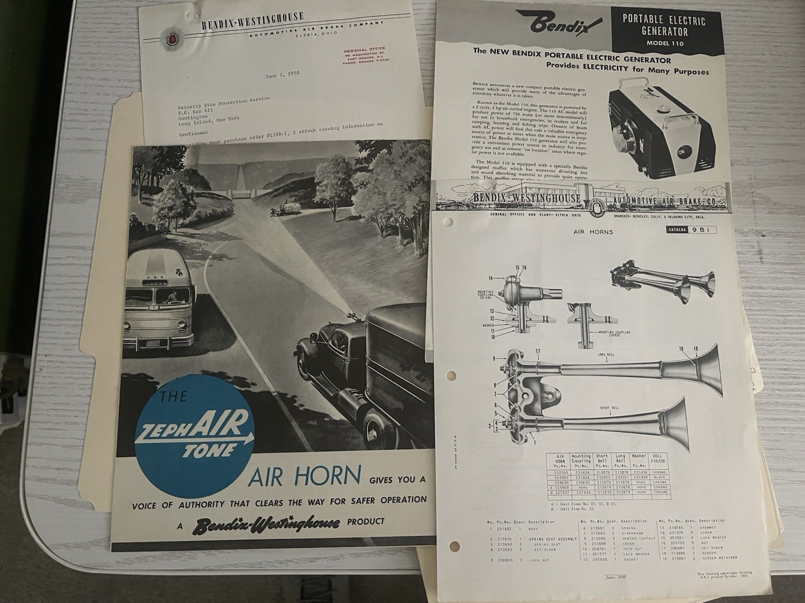 Bendix-Westinghouse: Air Horn, Generator - Brochure, Print Ads - 1958 Bendix-Westinghouse: Air Horn, Generator - Brochure, Print Ads - 1958