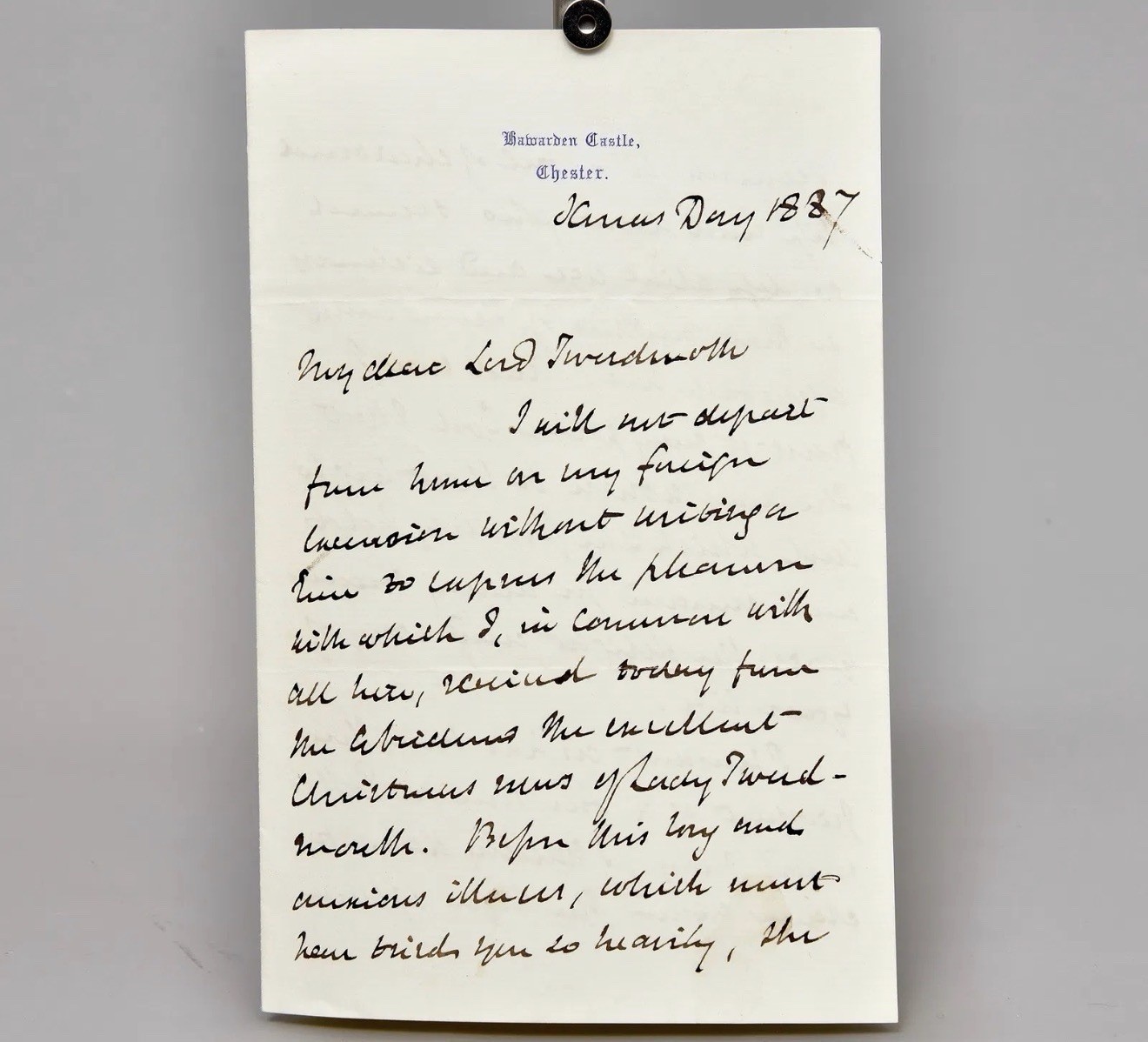 William Gladstone Autograph Letter Signed 1887 Hawarden Castle Christmas Day William Gladstone Autograph Letter Signed 1887 Hawarden Castle Christmas Day