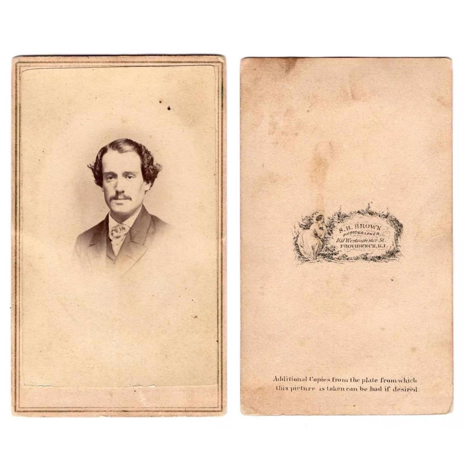PROVIDENCE 1860s Mustached Man Vignette CDV by S. B. BROWN PROVIDENCE 1860s Mustached Man Vignette CDV by S. B. BROWN