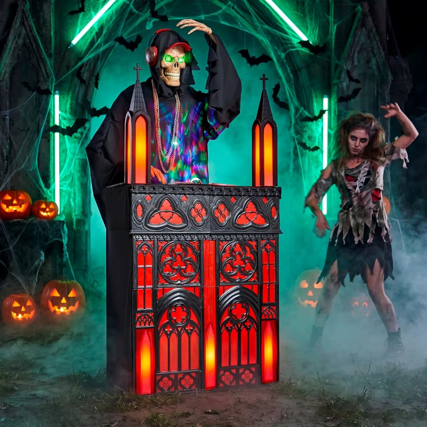 6FT ANIMATRONIC LIFE-SIZE GOTHIC SKELETON DJ REAPER HALLOWEEN DECORATION 2026 6FT ANIMATRONIC LIFE-SIZE GOTHIC SKELETON DJ REAPER HALLOWEEN DECORATION 2026