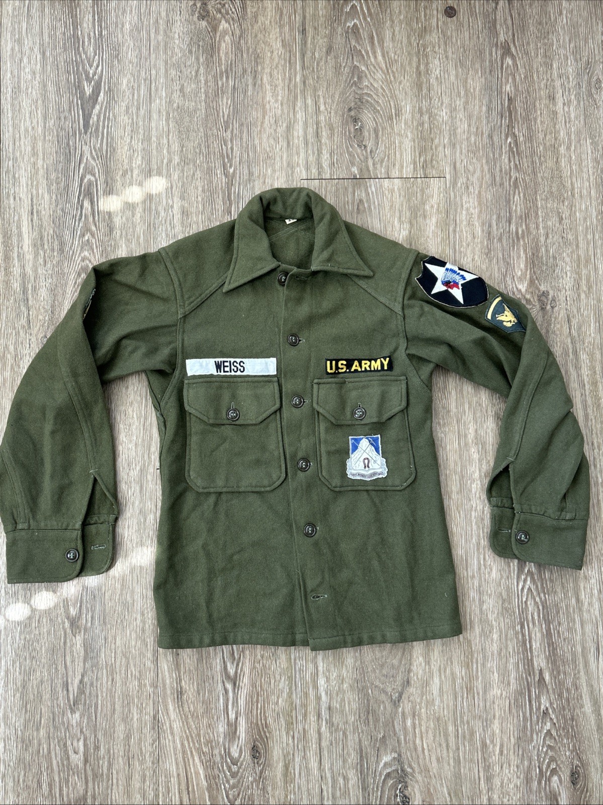 Vietnam Korean War Named OG-108 Flannel Sz Xs Shirt Patched Specialist 5th Div Vietnam Korean War Named OG-108 Flannel Sz Xs Shirt Patched Specialist 5th Div