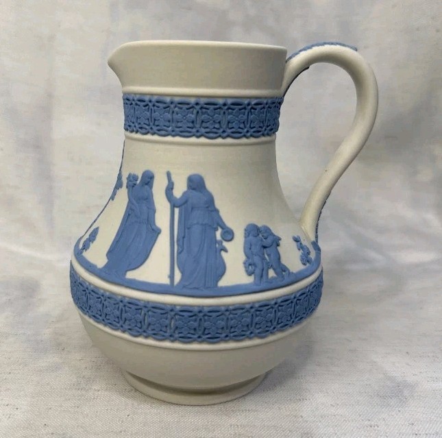 Vintage Wedgwood, Reverse Jasperware, White and Blue, Etruscan Jug,... Vintage Wedgwood, Reverse Jasperware, White and Blue, Etruscan Jug,...