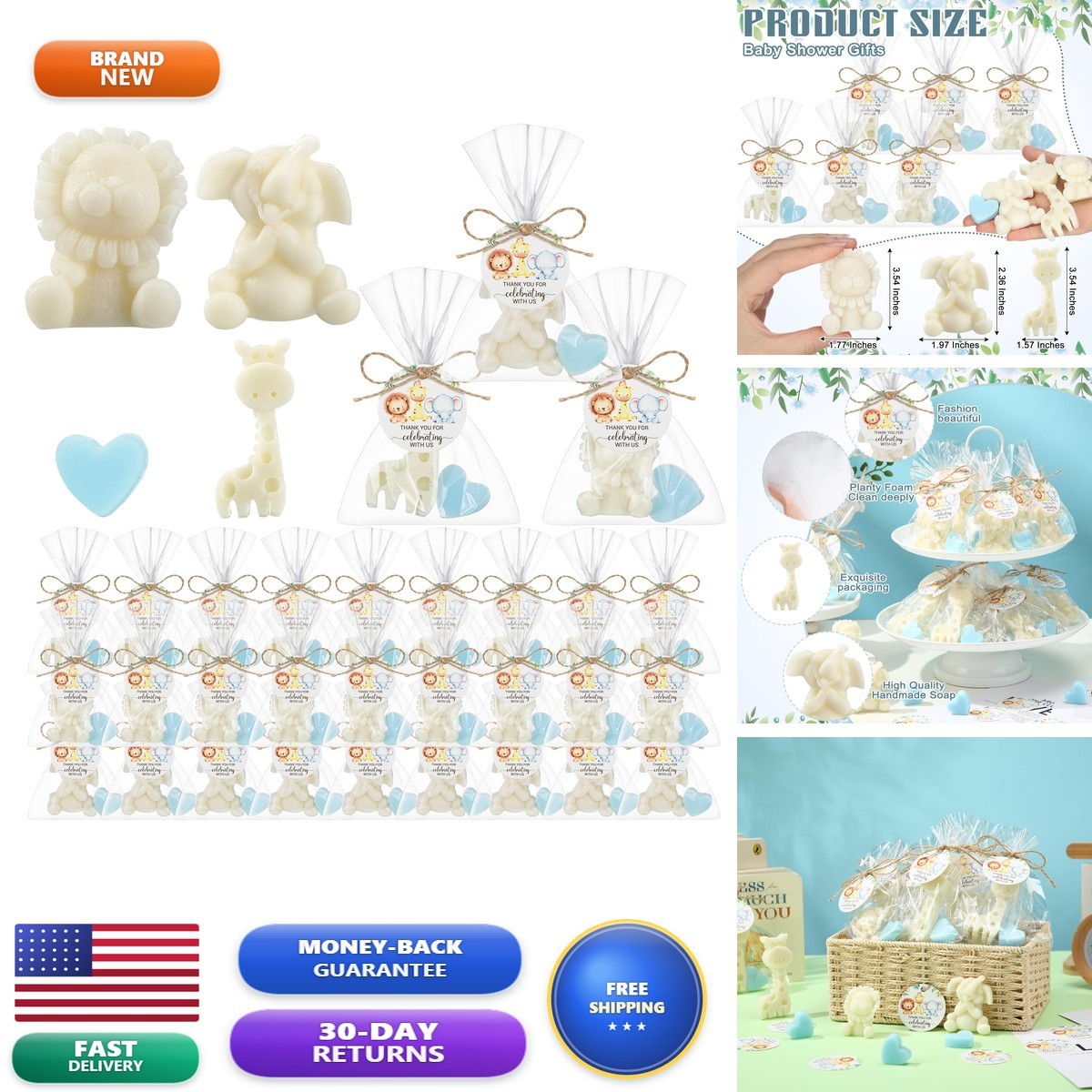 40 Sets Safari Animal Baby Shower Soap Favors - Blue 40 Sets Safari Animal Baby Shower Soap Favors - Blue