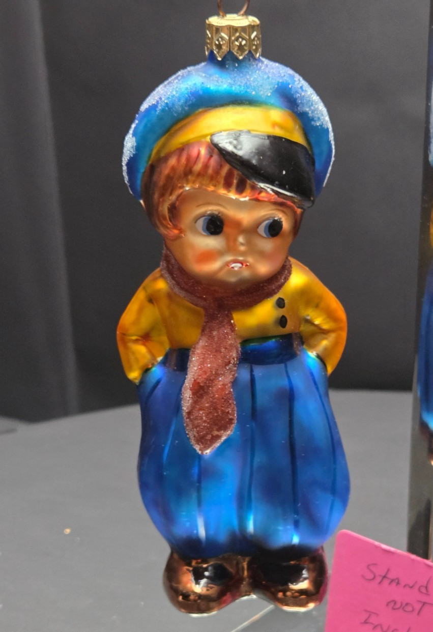 Christopher Radko Vintage Boy Blue Pants Yellow Jacket Glass Christmas Ornament