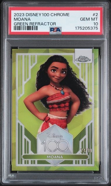 2023 Topps Chrome Disney #2 Moana Green Refractor /99 PSA 10 2023 Topps Chrome Disney #2 Moana Green Refractor /99 PSA 10