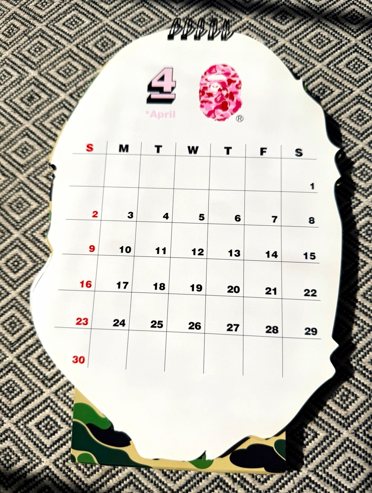 A Bathing Ape BAPE 2023 Desk Calendar Spiral-Bound Ape Head Camo A Bathing Ape BAPE 2023 Desk Calendar Spiral-Bound Ape Head Camo