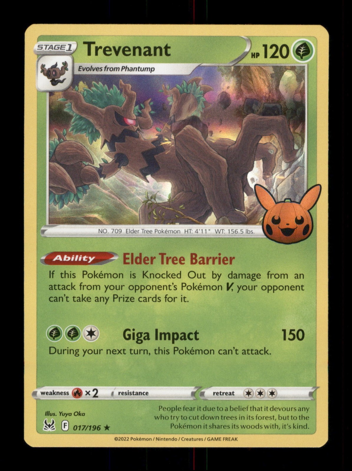 Trevenant 017/196 Rare Holo BOOster Trick Or Trade 2023  Pokemon Trading Card