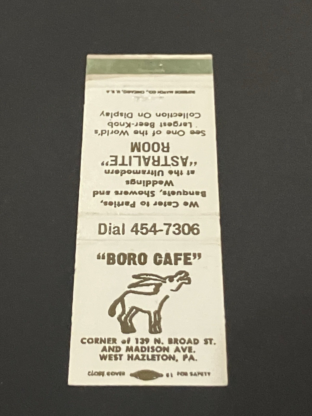 Vintage Pennsylvania Matchbook “Boro Cafe - Astralite Room” West Hazleton Vintage Pennsylvania Matchbook “Boro Cafe - Astralite Room” West Hazleton