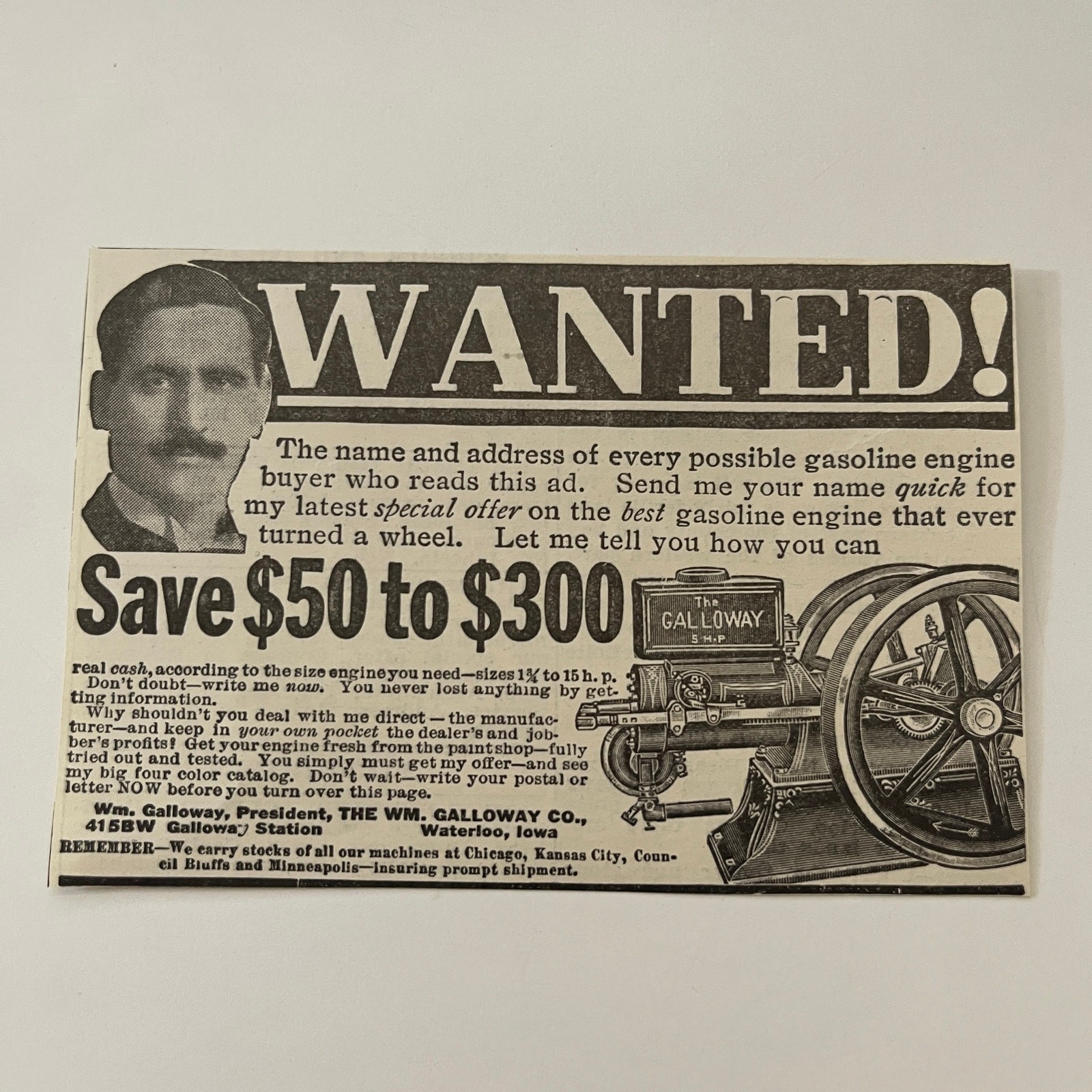 The WM Galloway Co. Waterloo IA 1912 Ad SAG9-H7