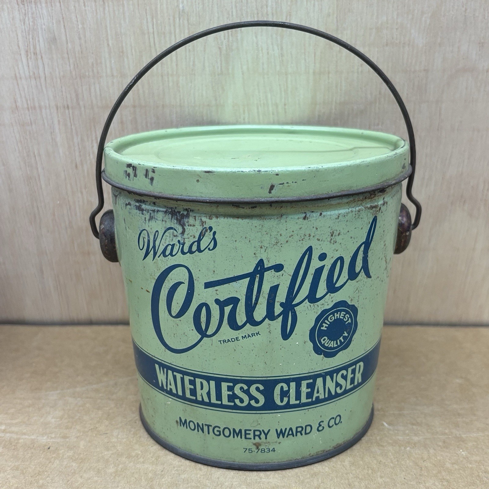 Antique Vintage Montgomery Ward & Co. Waterless Cleaner Small Bucket Pail Tin Antique Vintage Montgomery Ward & Co. Waterless Cleaner Small Bucket Pail Tin