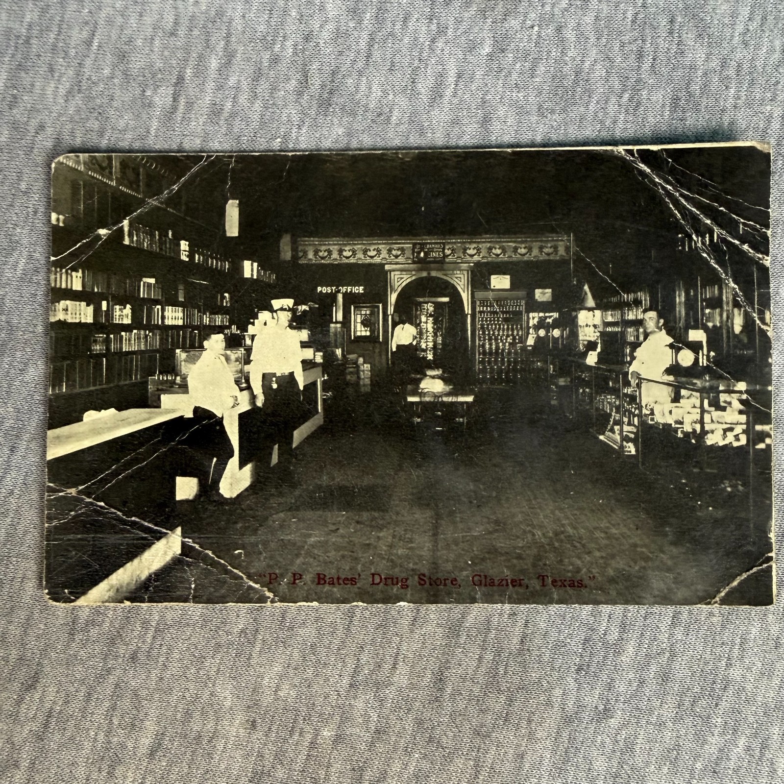 Vintage Postcard PP Bates Drug Store Glazier Texas Interior Post Office Antique Vintage Postcard PP Bates Drug Store Glazier Texas Interior Post Office Antique