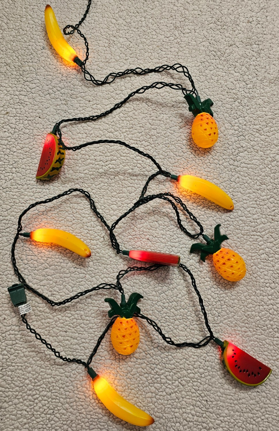 Vintage Plastic Fruit String Lights Watermelon, Banana, Pineapple Approx. 12' Vintage Plastic Fruit String Lights Watermelon, Banana, Pineapple Approx. 12'