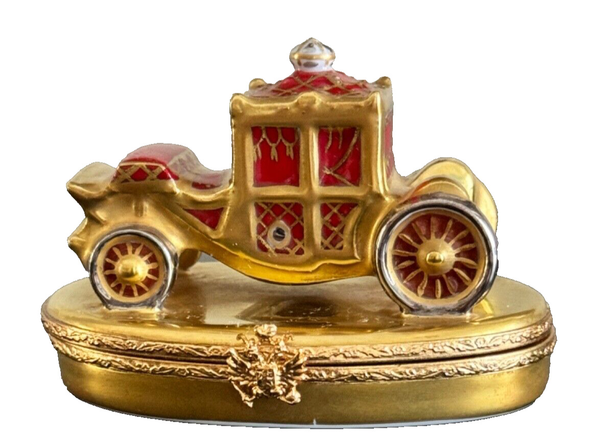 Faberge Hand Painted Limoges France Royal Coach Porcelain Trinket Box