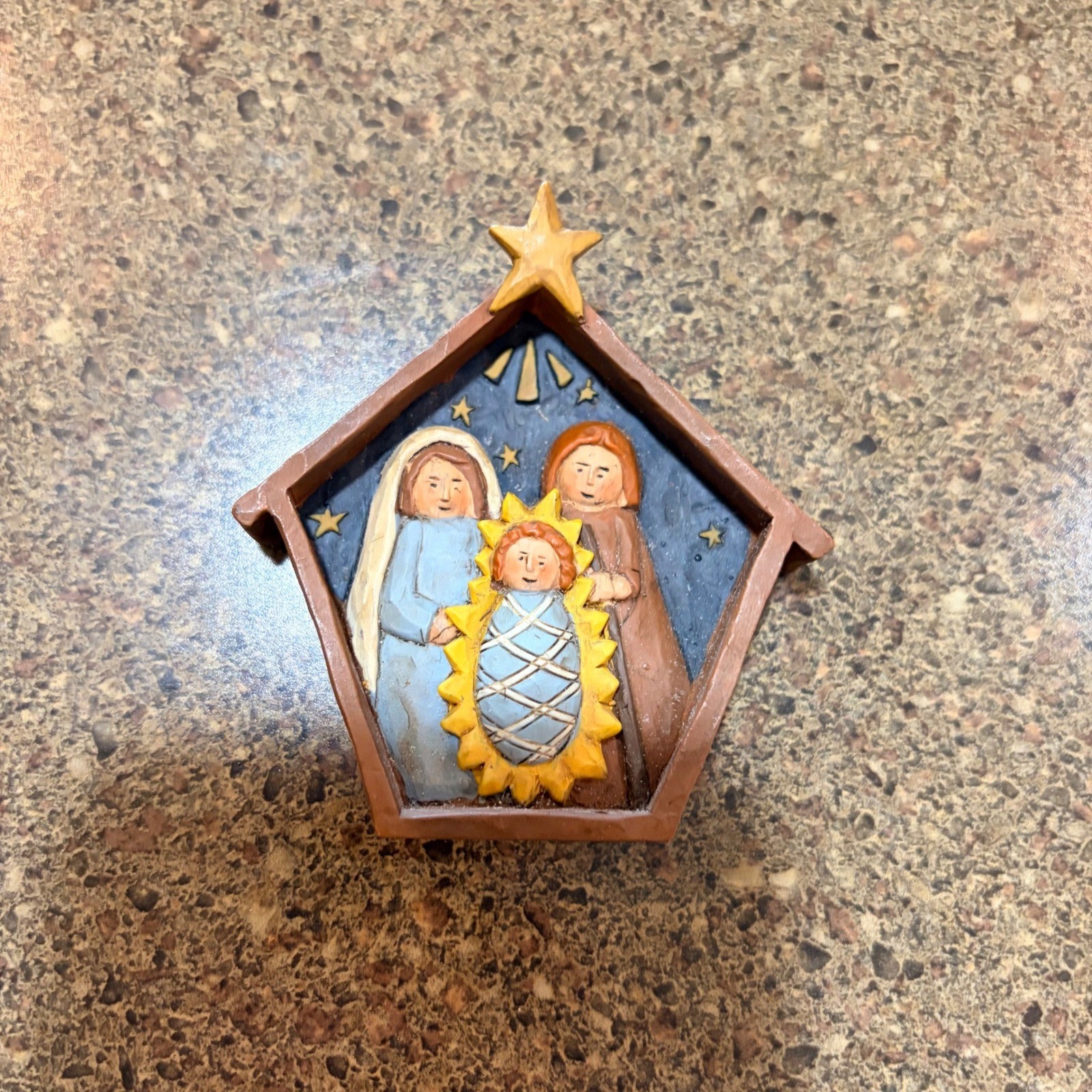 Pat Olson Signed Folk Art Nativity Scene Stable Figurine Christmas Decor Brown Pat Olson Signed Folk Art Nativity Scene Stable Figurine Christmas Decor Brown